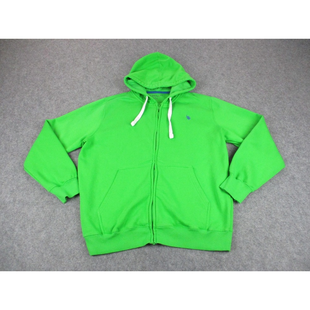 US Polo Assn Hoodie Mens Large Green Full Zip Hooded Fleece Sweatshirt Sweater